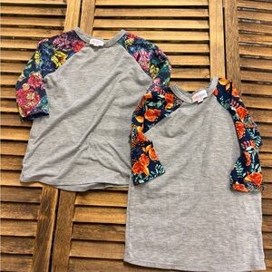 LuLaRoe Randy Kids 3/4 Sleeve Tees with Floral Sleeves - Gray, Pink, Orange 4